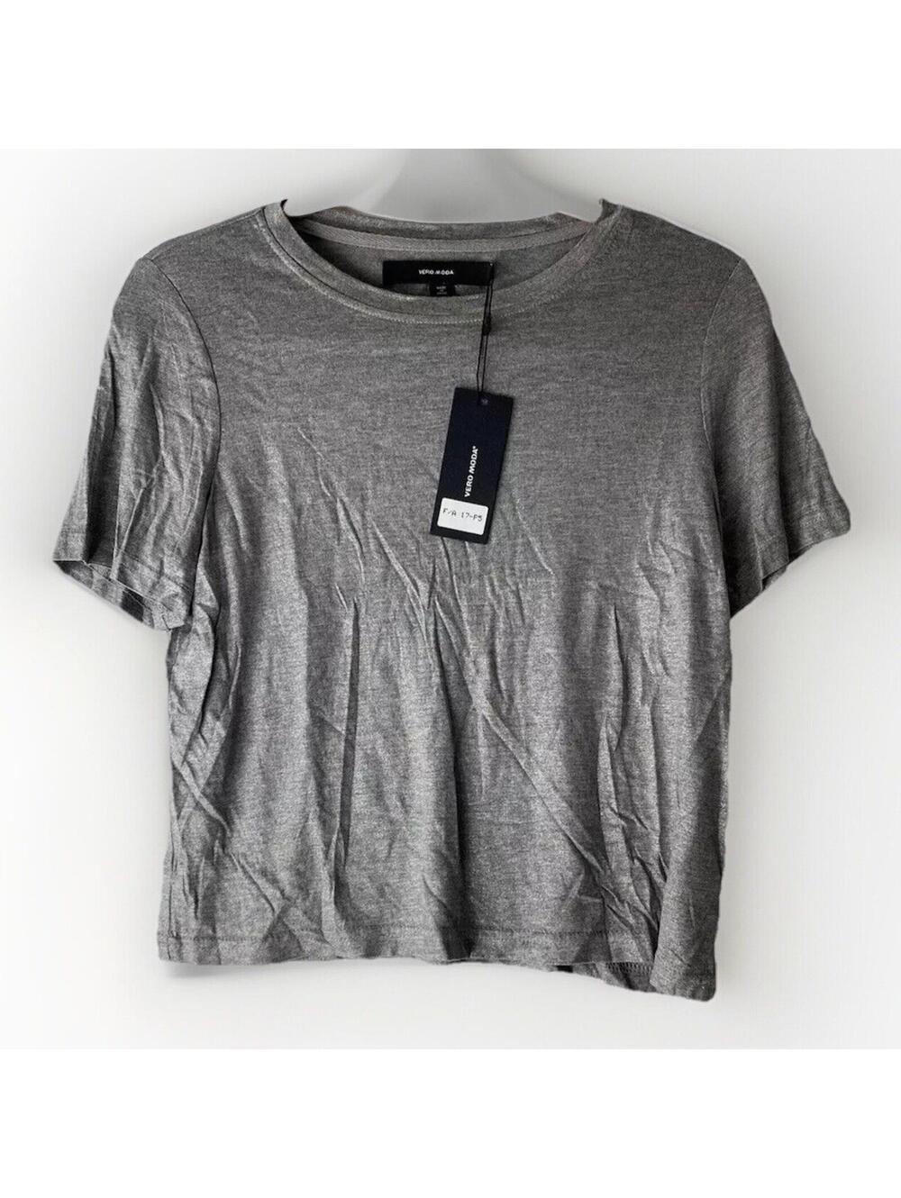 Vero Moda XS Tee New Grey Silver Tone Stylish Casual Short Sleeve Top